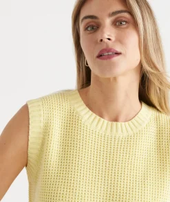 Sussan Tops|Knitwear>Back Button Tuck Stitch Knit Vest LEMON SORBET