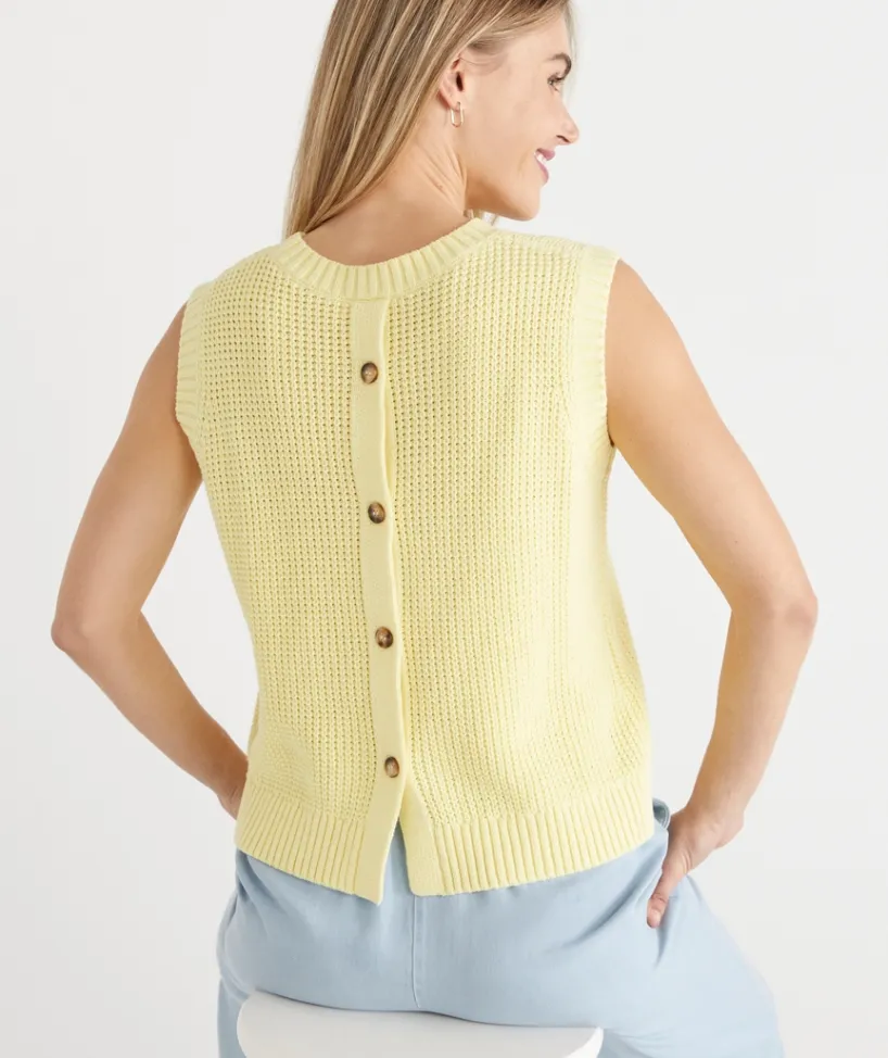 Sussan Tops|Knitwear>Back Button Tuck Stitch Knit Vest LEMON SORBET