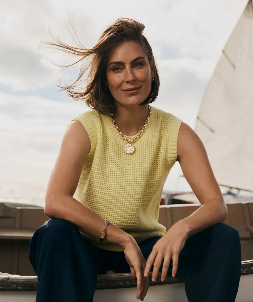 Sussan Tops|Knitwear>Back Button Tuck Stitch Knit Vest LEMON SORBET