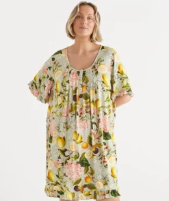 Sussan Nighties>Blooming Floral Orchard Short Sleeve Nightie SAGE GREEN
