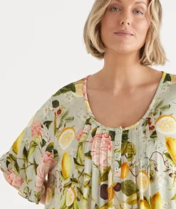 Sussan Nighties>Blooming Floral Orchard Short Sleeve Nightie SAGE GREEN