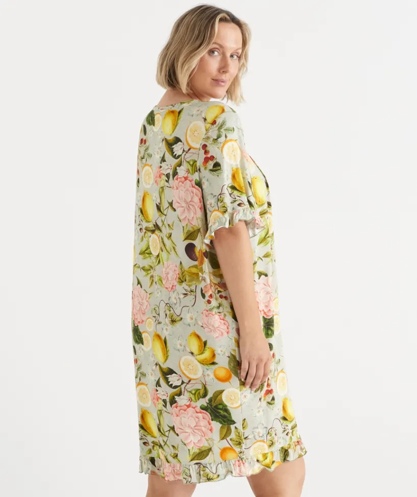 Sussan Nighties>Blooming Floral Orchard Short Sleeve Nightie SAGE GREEN