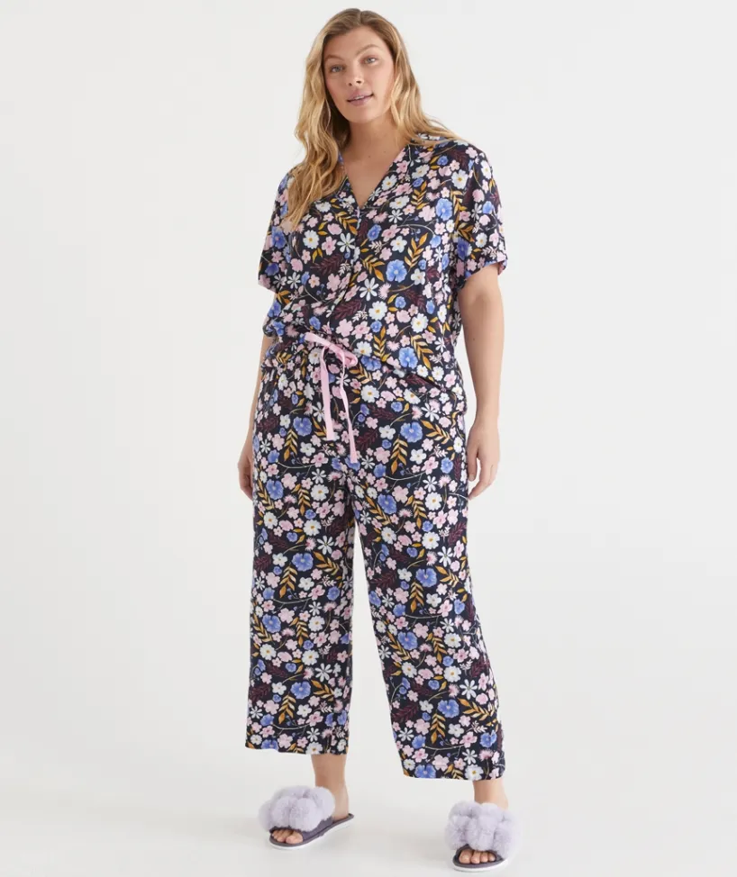Sussan Pyjama Sets>Blooming Florals Short Sleeve Novelty Pyjama Set NAVY