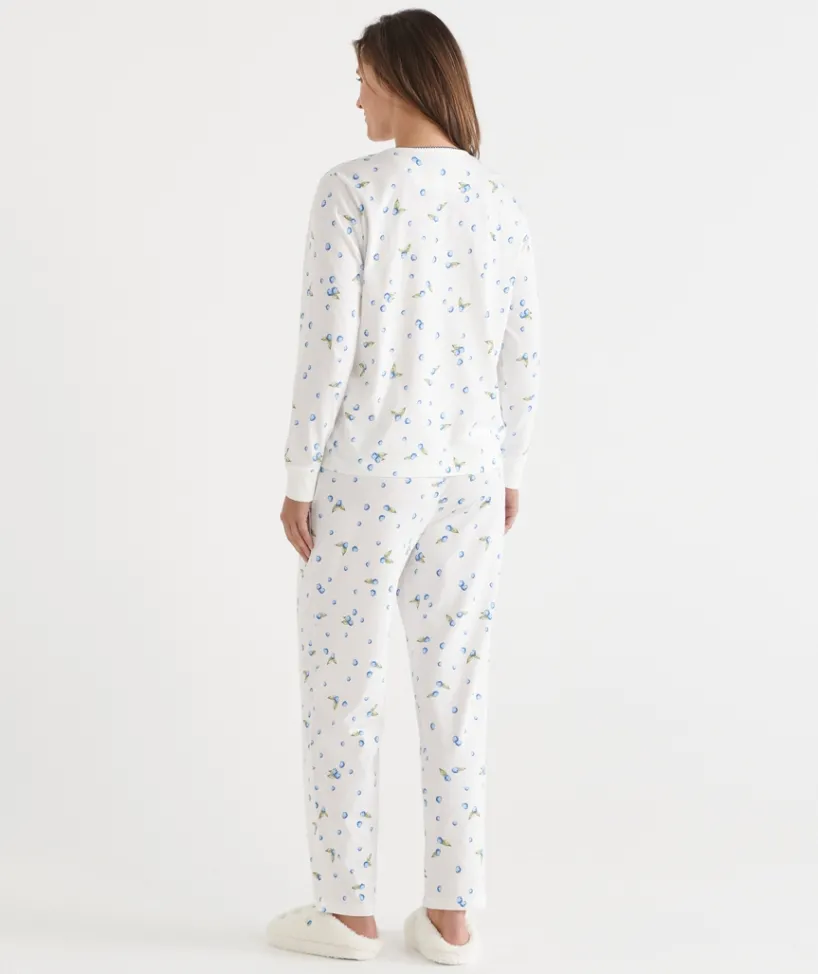 Sussan Pyjama Sets>BLUEBERRY AUS COTTON PJ SET CREAM