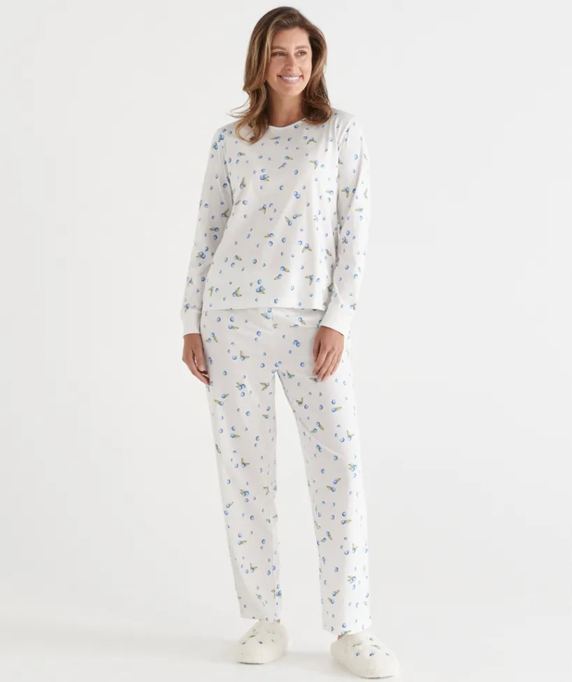 Sussan Pyjama Sets>BLUEBERRY AUS COTTON PJ SET CREAM