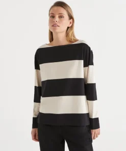 Sussan Tops>Bold Stripe Long Sleeve Top - BLACK/NATURAL