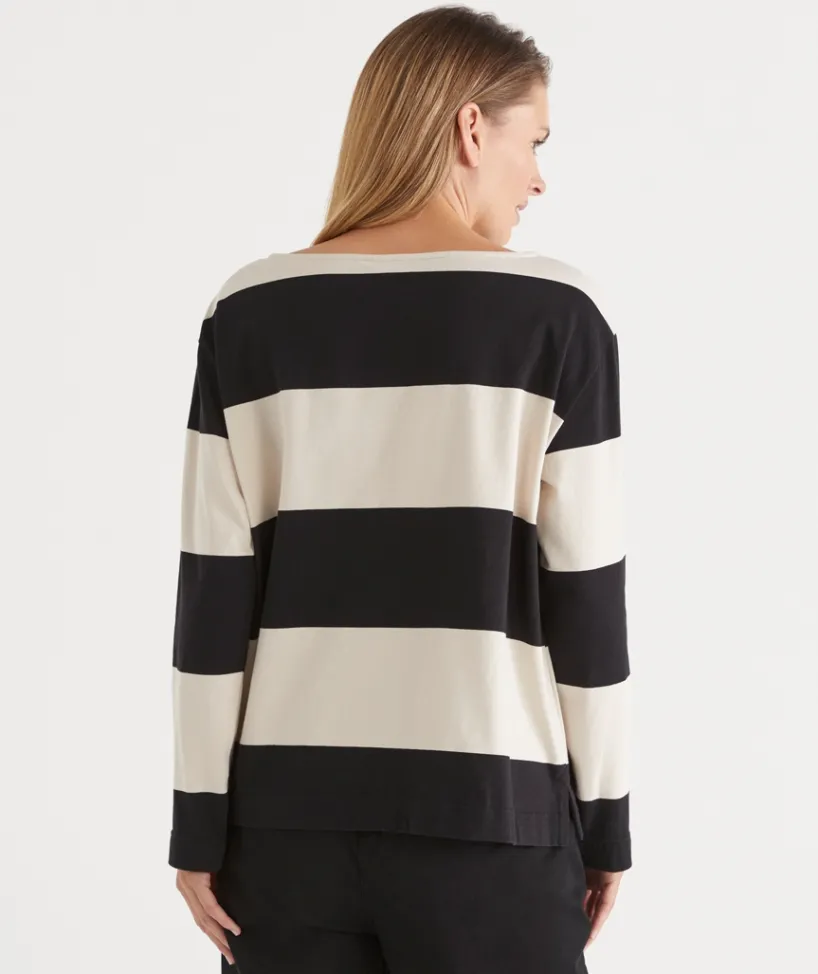 Sussan Tops>Bold Stripe Long Sleeve Top - BLACK/NATURAL