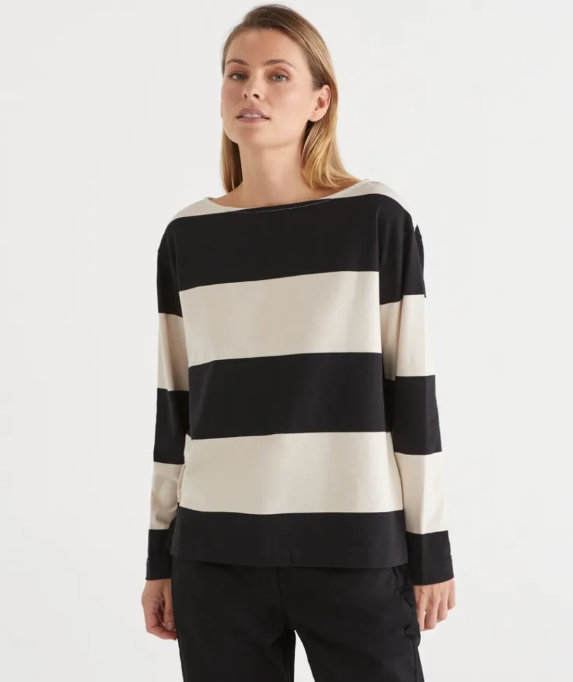 Sussan Tops>Bold Stripe Long Sleeve Top - BLACK/NATURAL