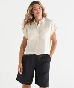Sussan Tops|Shirts & Blouses>Boxy Fit Short Sleeve Shirt VINTAGE CREAM