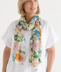Sussan Scarves>Bright Botanical Scarf - White ANTIQUE WHITE