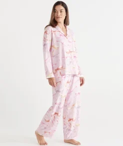 Sussan Pyjama Sets>Brushed Bow Print Novelty Pyjama Set PINK
