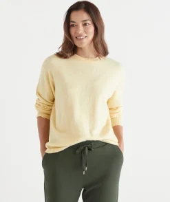 Sussan Knitwear|Tops>Brushed Curve Hem Crew Neck Jumper DANDELION