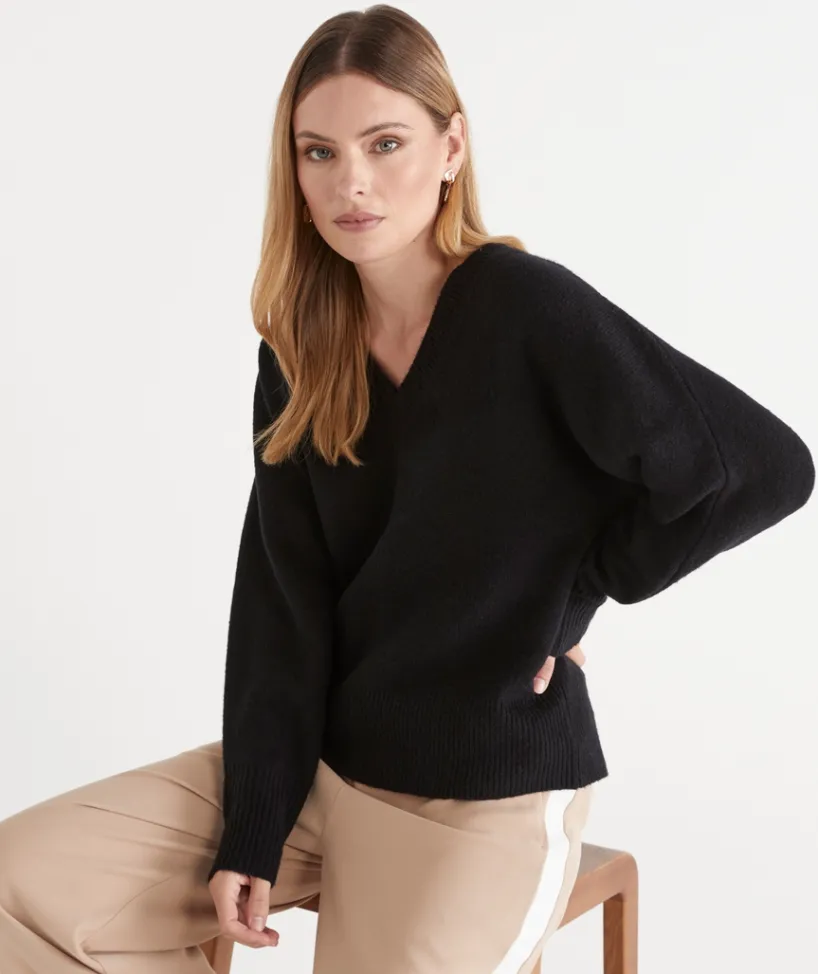 Sussan Tops|Knitwear>Brushed Rib V Neck Jumper LIME