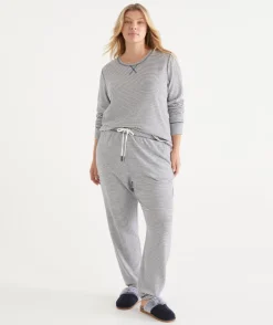 Sussan Pyjama Bottoms|Everyday Icons>Brushed Stripe Tapered Pyjama Pant - NAVY