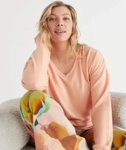 Sussan Women's Pyjama Tops>Brushed V Neck Long Sleeve Pyjama Top