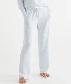 Sussan Pyjama Bottoms>Brushed Wide Leg Stripe Pyjama Pant - Blue SOFT BLUE