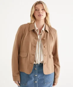 Sussan Jackets & Coats|Shackets>Button Up Collared Denim Jacket NUTMEG