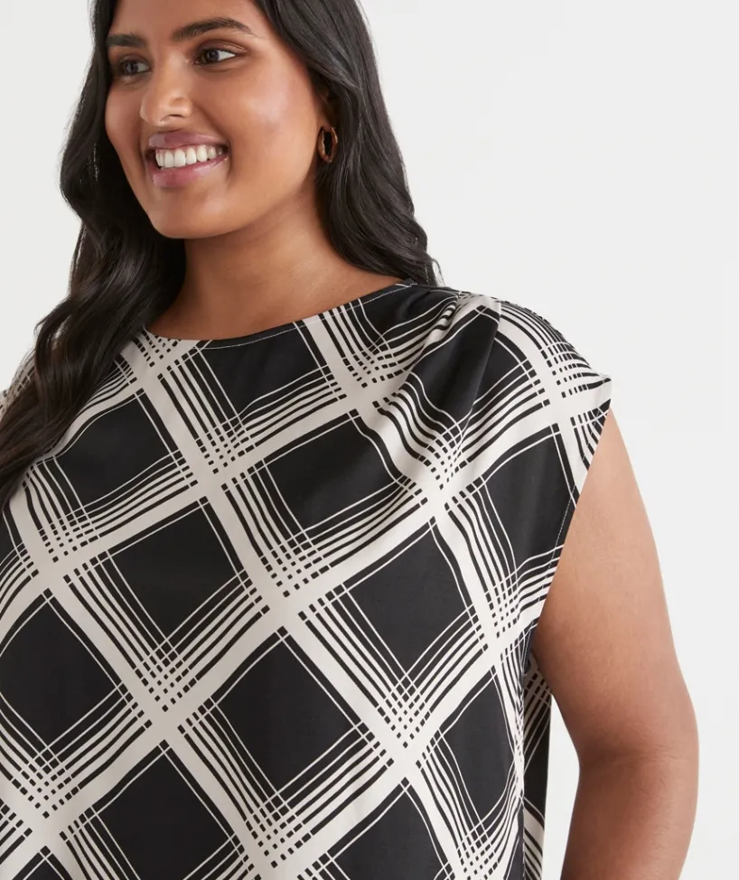 Sussan Tops|Matching Sets>Check Print Sleeveless Top BLACK