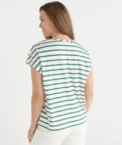 Sussan Tops|T-Shirts>Chevron Stripe Tee - Green DEEP JADE