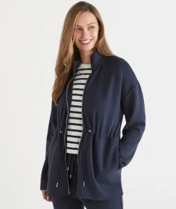 Sussan Loungewear|Jackets & Coats>Cinch Waist Jersey Jacket - MIDNIGHT