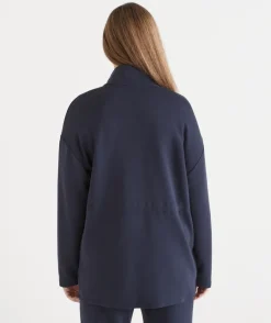 Sussan Loungewear|Jackets & Coats>Cinch Waist Jersey Jacket - MIDNIGHT