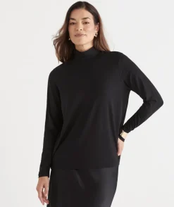 Sussan Tops|T-Shirts>Classic Skivvy Top - BLACK