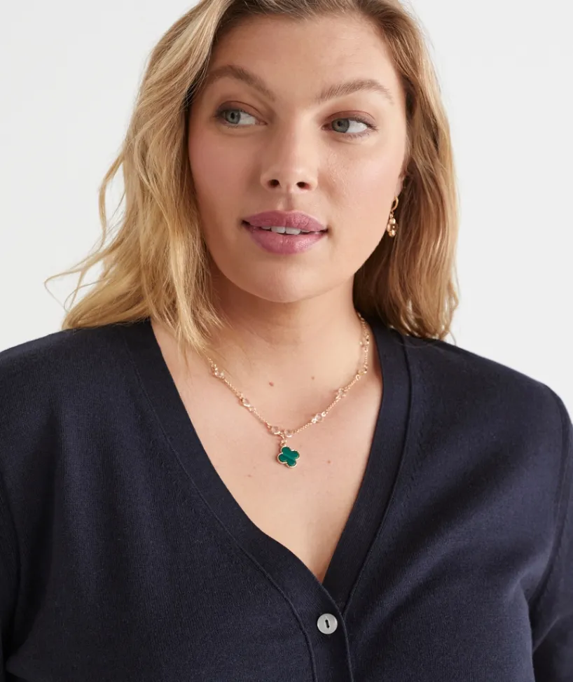 Sussan Jewellery>Clover Pendant Necklace - Gold/ GREEN