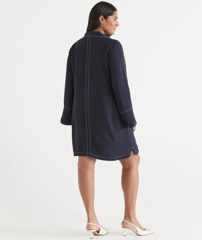 Sussan Dresses>Contrast Stitch Collared Popover Dress MIDNIGHT