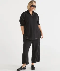 Sussan Pants>Contrast Stitch Culotte Pant BLACK