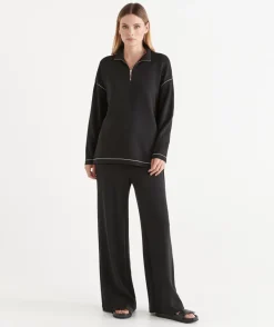Sussan Matching Sets|Tops>Contrast Stitch Quarter-Zip Jumper