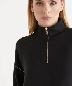Sussan Matching Sets|Tops>Contrast Stitch Quarter-Zip Jumper