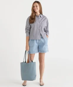 Sussan Shorts>Contrast Stitch Short - LIGHT WASH