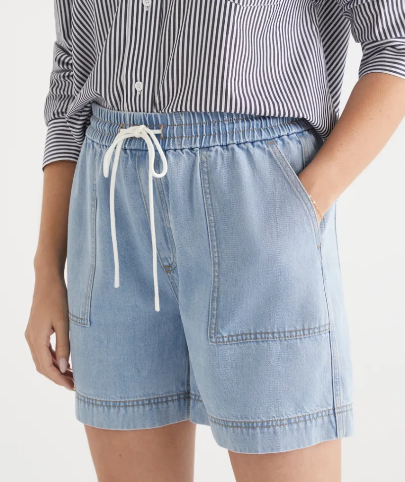 Sussan Shorts>Contrast Stitch Short - LIGHT WASH