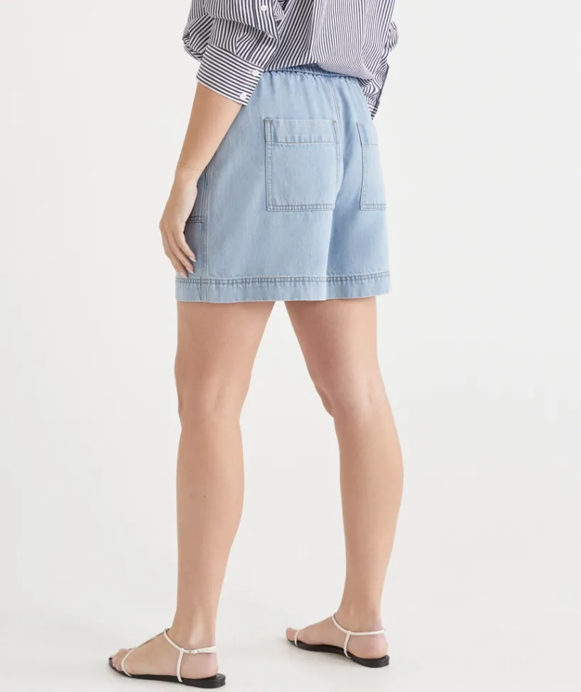 Sussan Shorts>Contrast Stitch Short - LIGHT WASH