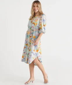 Sussan Dresses|Matching Sets>Costa Del Sol Midi Shirt Dress BLUE