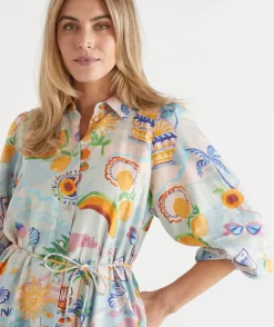 Sussan Dresses|Matching Sets>Costa Del Sol Midi Shirt Dress BLUE