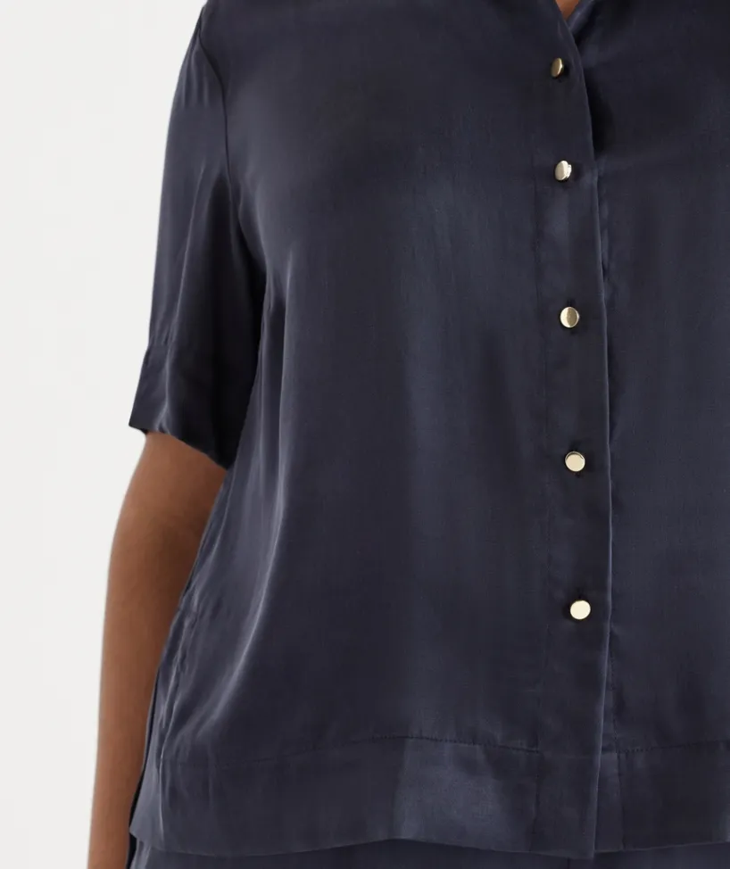 Sussan Tops|Matching Sets>Cupro Short Sleeve Shirt INK