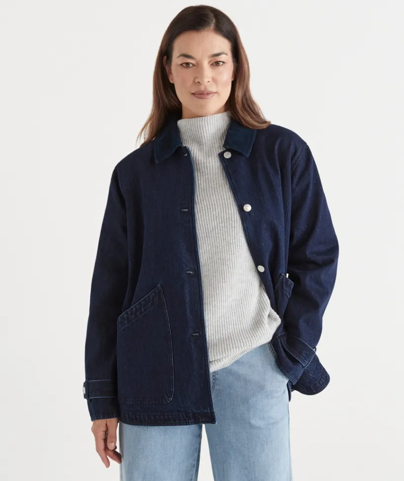 Sussan Jackets & Coats|Shackets>Denim Barn Jacket DARK WASH