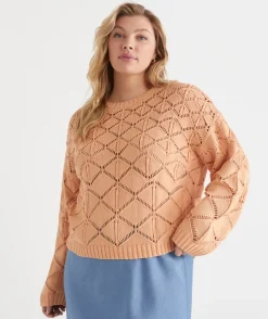 Sussan Tops|Knit Jumpers>Diamond Knit Jumper - MELON