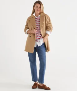Sussan Jackets & Coats|Coats>Double Breasted Mid Length Coat CARAMEL