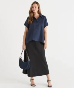Sussan Skirts>Drawstring Midi Skirt BLACK