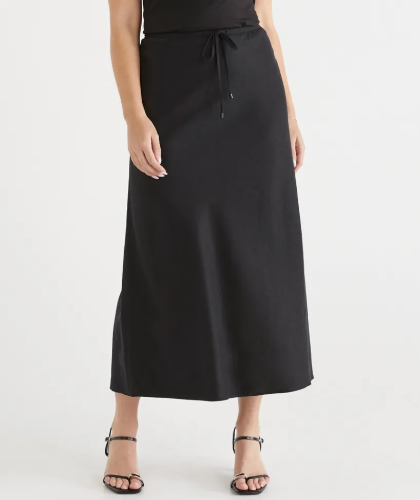 Sussan Skirts>Drawstring Midi Skirt BLACK