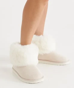 Sussan Slippers>Faux Fur Trim Slipper Boots OATMEAL