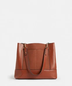 Sussan Bags>Faux Suede Contrast Bucket Bag TAN