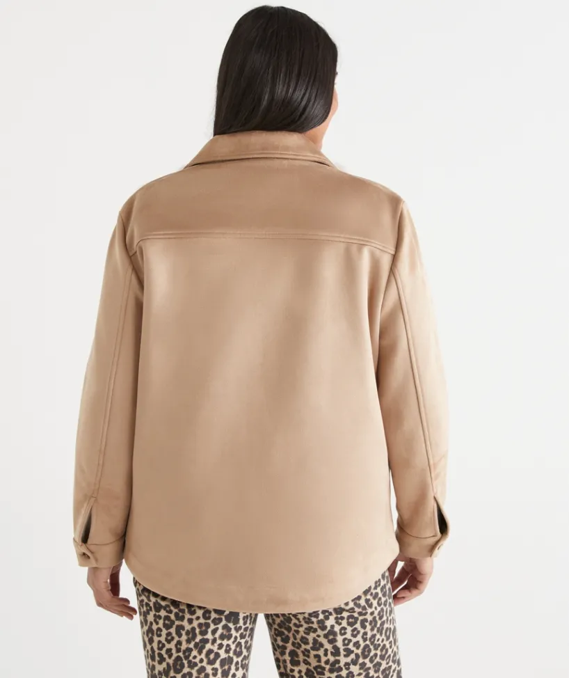 Sussan Jackets & Coats|Jackets>Faux Suede Longline Jacket CAPPUCCINO