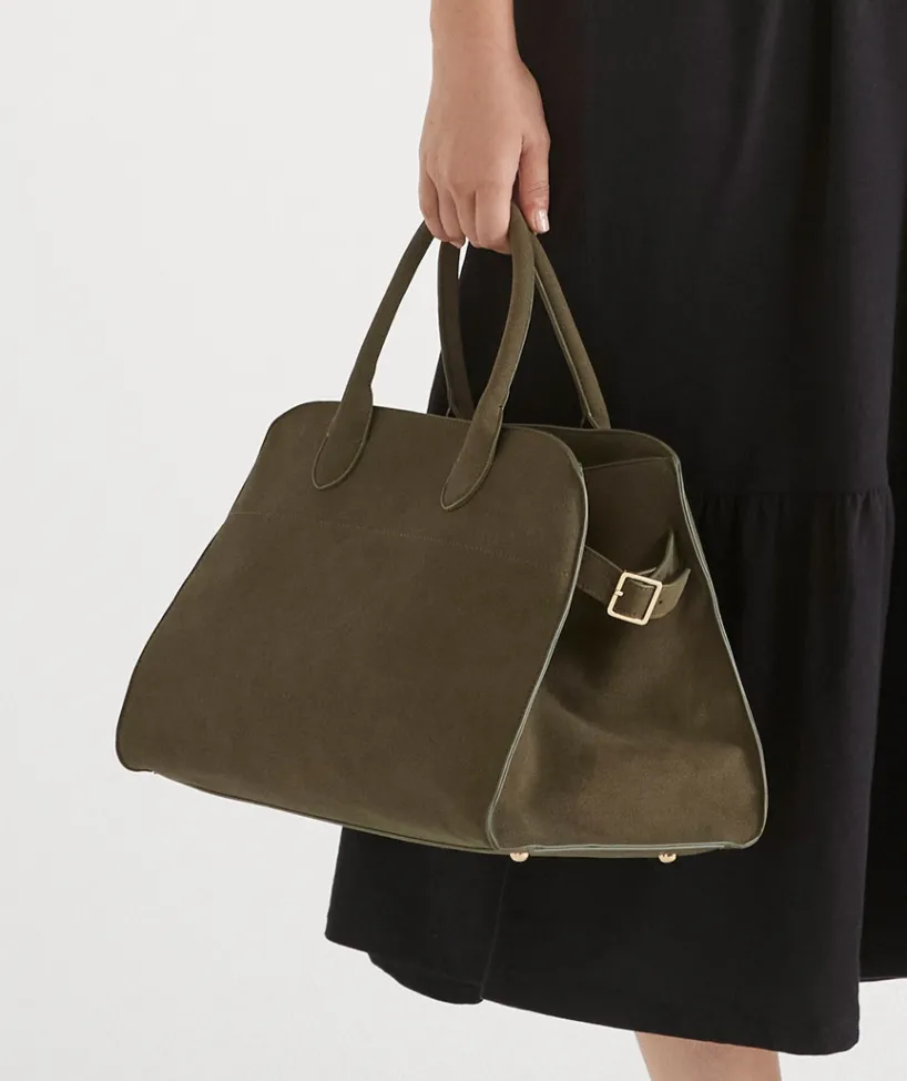 Sussan Bags>Faux Suede Tote Bag - KHAKI