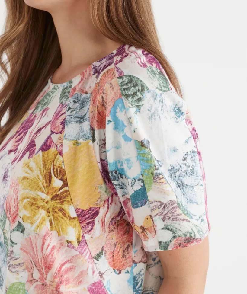 Sussan Tops>Floral Brights Seam Detail Short Sleeve Top MULTI