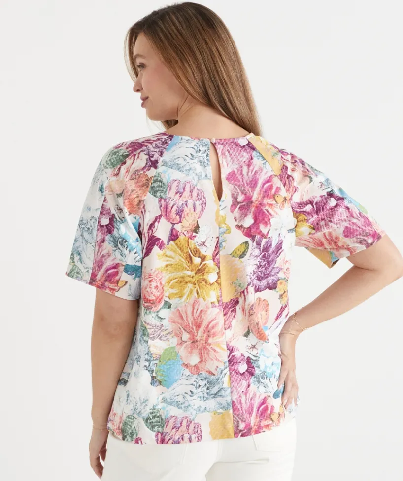 Sussan Tops>Floral Brights Seam Detail Short Sleeve Top MULTI