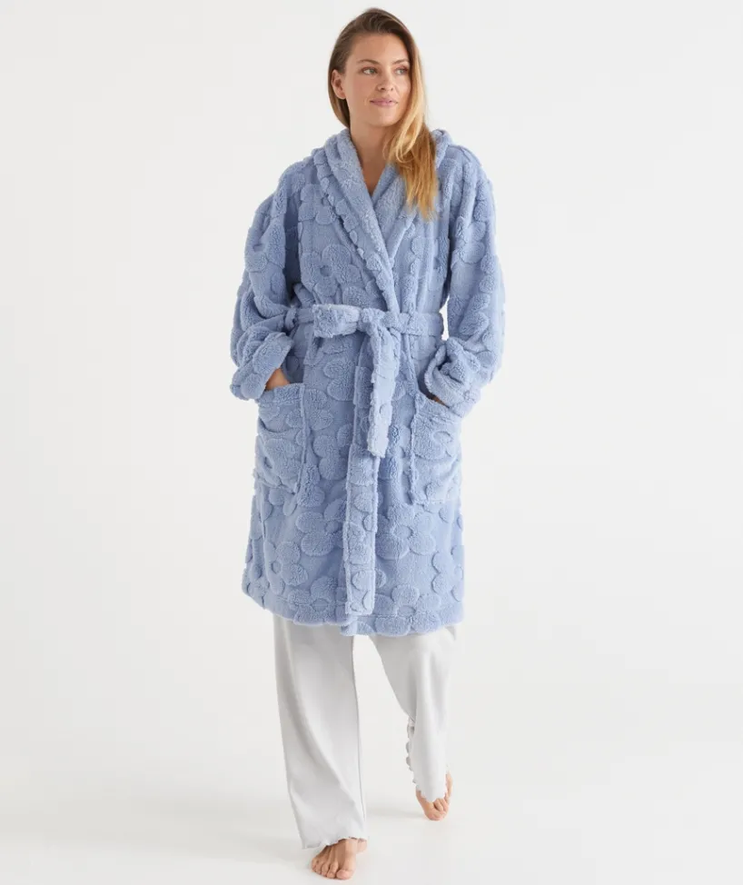Sussan Dressing Gowns>Floral Hooded Robe - Blue CORNFLOWER