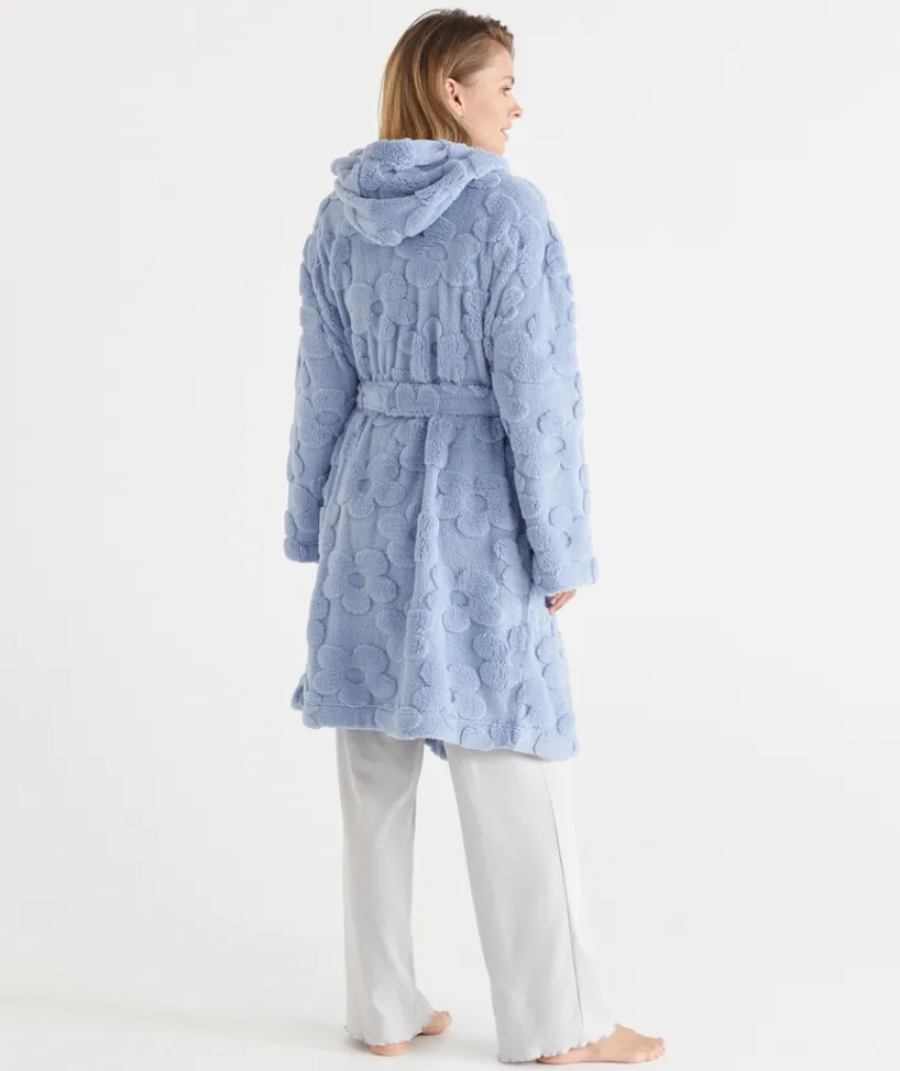Sussan Dressing Gowns>Floral Hooded Robe - Blue CORNFLOWER